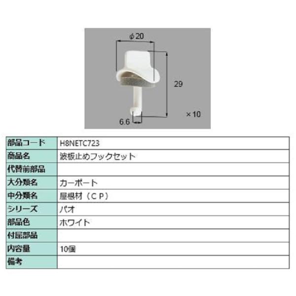 波板止めフックセット / 10個入り 部品色：ホワイト H8NETC723 交換用 部品 新日軽 L...