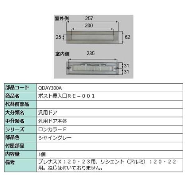 ポスト差入口 RE-001 / 1個 部品色：シャイングレー QDAY300A 交換用 部品 LIX...