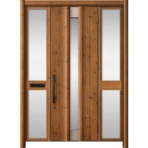 リシェント玄関ドア3 アルミ仕様 / 手動 両袖-中桟付きポスト付き_ランマなし C11N型(木目調...