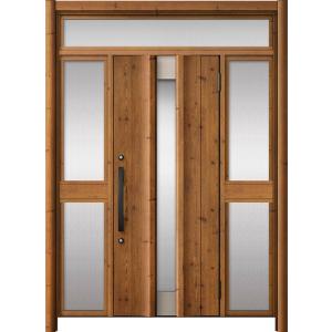 リシェント玄関ドア3 アルミ仕様 / 手動 両袖-中桟付きポストなし_ランマ付き C11N型(木目調...