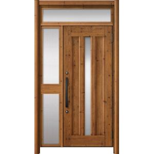 リシェント玄関ドア3 アルミ仕様 / 手動 片袖-中桟付きポストなし_ランマ付き C12N型(木目調...