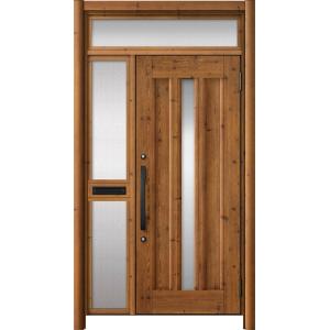 リシェント玄関ドア3 アルミ仕様 / 手動 片袖-中桟付きポスト付き_ランマ付き C12N型(木目調...