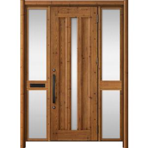 リシェント玄関ドア3 アルミ仕様 / 手動 両袖-中桟付きポスト付き_ランマなし C12N型(木目調...