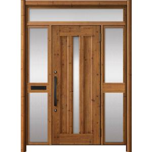 リシェント玄関ドア3 アルミ仕様 / 手動 両袖-中桟付きポスト付き_ランマ付き C12N型(木目調...
