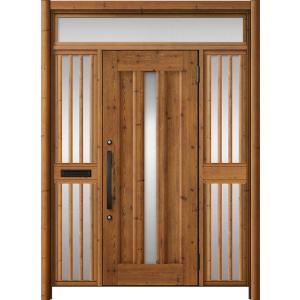 リシェント玄関ドア3 アルミ仕様 / 手動 両袖飾り-中桟付きポスト付き_ランマ付き C12N型(木...