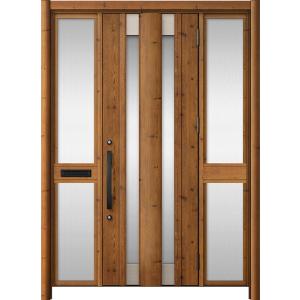 リシェント玄関ドア3 アルミ仕様 / 手動 両袖-中桟付きポスト付き_ランマなし C14N型(木目調...