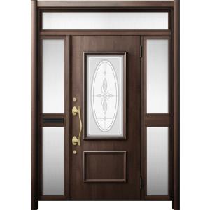 リシェント 玄関ドア3 断熱仕様 / 非防火 K2 C15型 木目調  両袖ランマ付中桟付ポスト付 ...