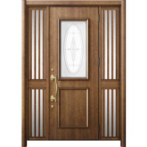 リシェント 玄関ドア3 断熱仕様 / 非防火 K2 C15型 木目調  両袖飾り 中桟付ポスト無 特...