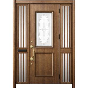 リシェント 玄関ドア3 断熱仕様 / 非防火 K2 C15型 木目調  両袖飾り 中桟付ポスト付 特...