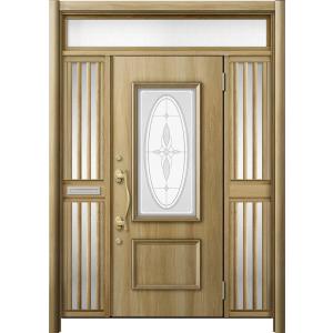 リシェント 玄関ドア3 断熱仕様 / 非防火 K2 C15型 木目調  両袖飾りランマ付中桟付ポスト...