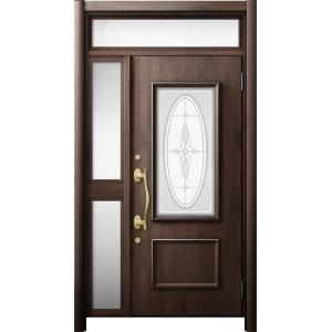 リシェント 玄関ドア3 断熱仕様 / 非防火 K4 C15型 木目調  片袖ランマ付中桟付ポスト無 ...