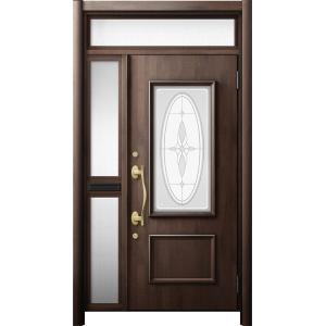 リシェント 玄関ドア3 断熱仕様 / 非防火 K4 C15型 木目調  片袖ランマ付中桟付ポスト付 ...