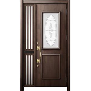 リシェント 玄関ドア3 断熱仕様 / 非防火 K4 C15型 木目調  片袖飾り 中桟付ポスト付 特...