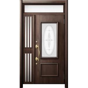 リシェント 玄関ドア3 断熱仕様 / 非防火 K4 C15型 木目調  片袖飾りランマ付中桟付ポスト...