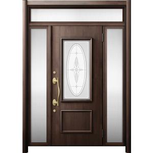 リシェント 玄関ドア3 断熱仕様 / 非防火 K4 C15型 木目調  両袖ランマ付 特注サイズ  ...