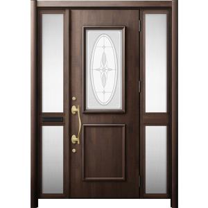 リシェント 玄関ドア3 断熱仕様 / 非防火 K4 C15型 木目調  両袖 中桟付ポスト付 特注サ...