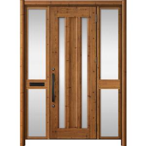 リシェント玄関ドア3 アルミ仕様 / 手動 両袖-中桟付きポスト付き_ランマなし C16N型(木目調...