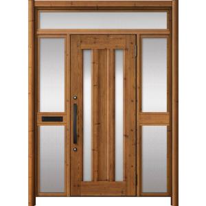 リシェント玄関ドア3 アルミ仕様 / 手動 両袖-中桟付きポスト付き_ランマ付き C16N型(木目調...