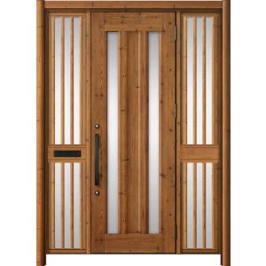 リシェント玄関ドア3 アルミ仕様 / 手動 両袖飾り-中桟付きポスト付き_ランマなし C16N型(木...