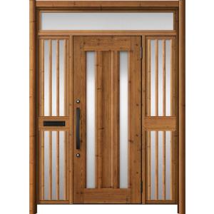 リシェント玄関ドア3 アルミ仕様 / 手動 両袖飾り-中桟付きポスト付き_ランマ付き C16N型(木...