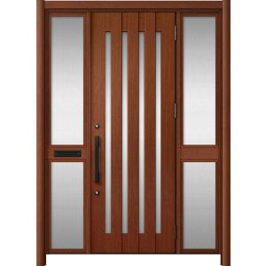 リシェント玄関ドア3 アルミ仕様 / 手動 両袖-中桟付きポスト付き_ランマなし C17N型(木目調...
