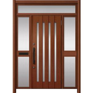 リシェント玄関ドア3 アルミ仕様 / 手動 両袖-中桟付きポスト付き_ランマ付き C17N型(木目調...