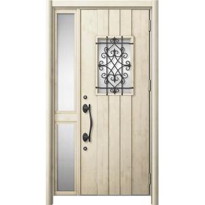 リシェント 玄関ドア3 断熱仕様 / 非防火 K2 D41型 木目調  片袖 中桟付ポスト無 特注サ...