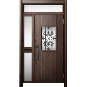 リシェント 玄関ドア3 断熱仕様 / 非防火 K2 D41型 木目調  片袖ランマ付中桟付ポスト付 ...