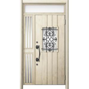 リシェント 玄関ドア3 断熱仕様 / 非防火 K2 D41型 木目調  片袖飾りランマ付中桟付ポスト...