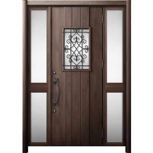 リシェント 玄関ドア3 断熱仕様 / 非防火 K2 D41型 木目調  両袖 中桟付ポスト無し 特注...