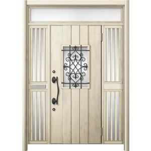 リシェント 玄関ドア3 断熱仕様 / 非防火 K2 D41型 木目調  両袖飾りランマ付中桟付ポスト...