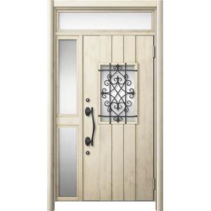 リシェント 玄関ドア3 断熱仕様 / 非防火 K4 D41型 木目調  片袖ランマ付中桟付ポスト無 ...