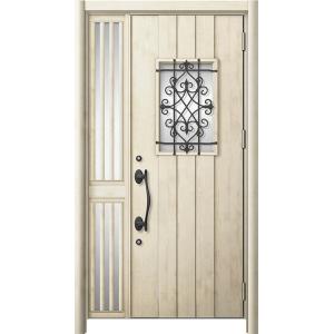 リシェント 玄関ドア3 断熱仕様 / 非防火 K4 D41型 木目調  片袖飾り 中桟付ポスト無し ...