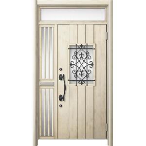 リシェント 玄関ドア3 断熱仕様 / 非防火 K4 D41型 木目調  片袖飾りランマ付中桟付ポスト...