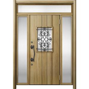 リシェント 玄関ドア3 断熱仕様 / 非防火 K4 D41型 木目調  両袖ランマ付 特注サイズ  ...