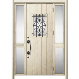 リシェント 玄関ドア3 断熱仕様 / 非防火 K4 D41型 木目調  両袖 中桟付ポスト付 特注サ...