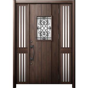 リシェント 玄関ドア3 断熱仕様 / 非防火 K4 D41型 木目調  両袖飾り 中桟付ポスト無 特...