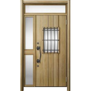リシェント 玄関ドア3 断熱仕様 / 非防火 K2 D44型 木目調  片袖ランマ付中桟付ポスト無 ...