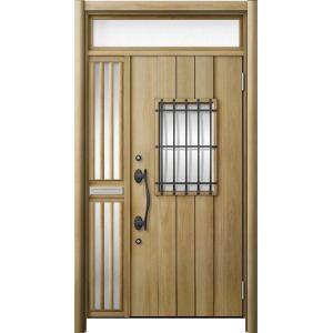 リシェント 玄関ドア3 断熱仕様 / 非防火 K2 D44型 木目調  片袖飾りランマ付中桟付ポスト...