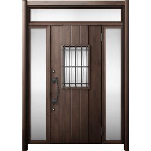 リシェント 玄関ドア3 断熱仕様 / 非防火 K2 D44型 木目調  両袖ランマ付 特注サイズ  ...