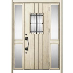 リシェント 玄関ドア3 断熱仕様 / 非防火 K2 D44型 木目調  両袖 中桟付ポスト無し 特注...