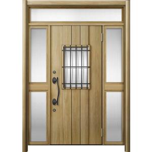 リシェント 玄関ドア3 断熱仕様 / 非防火 K2 D44型 木目調  両袖ランマ付中桟付ポスト無 ...