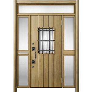 リシェント 玄関ドア3 断熱仕様 / 非防火 K2 D44型 木目調  両袖ランマ付中桟付ポスト付 ...
