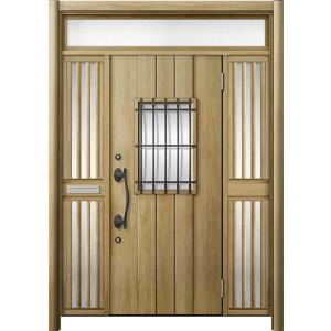 リシェント 玄関ドア3 断熱仕様 / 非防火 K2 D44型 木目調  両袖飾りランマ付中桟付ポスト...
