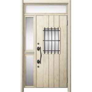 リシェント 玄関ドア3 断熱仕様 / 非防火 K4 D44型 木目調  片袖ランマ付中桟付ポスト付 ...