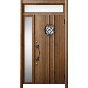 リシェント 玄関ドア3 断熱仕様 / 非防火 K2 D77型 木目調  片袖ランマ付 特注サイズ  ...