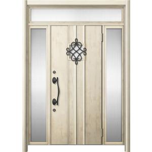 リシェント 玄関ドア3 断熱仕様 / 非防火 K2 D77型 木目調  両袖ランマ付 特注サイズ  ...