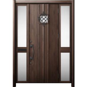 リシェント 玄関ドア3 断熱仕様 / 非防火 K2 D77型 木目調  両袖 中桟付ポスト付 特注サ...