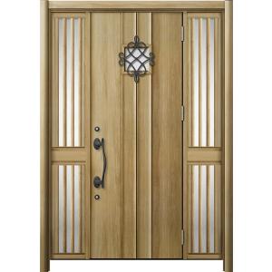 リシェント 玄関ドア3 断熱仕様 / 非防火 K2 D77型 木目調  両袖飾り 中桟付ポスト無 特...