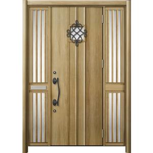 リシェント 玄関ドア3 断熱仕様 / 非防火 K2 D77型 木目調  両袖飾り 中桟付ポスト付 特...